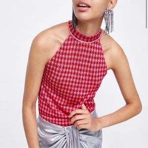 ZARA pink/red houndstooth pattern shirt